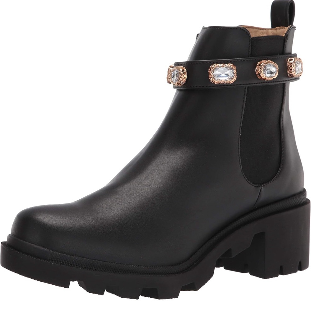 Black Ankle Boots with Embellished Strap